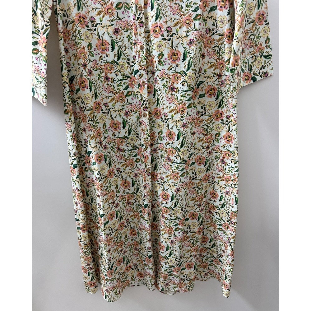 Zara Floral Button Front Cotton Shirt Dress Cottagecore Botanical Women's Medium - Picture 6 of 13